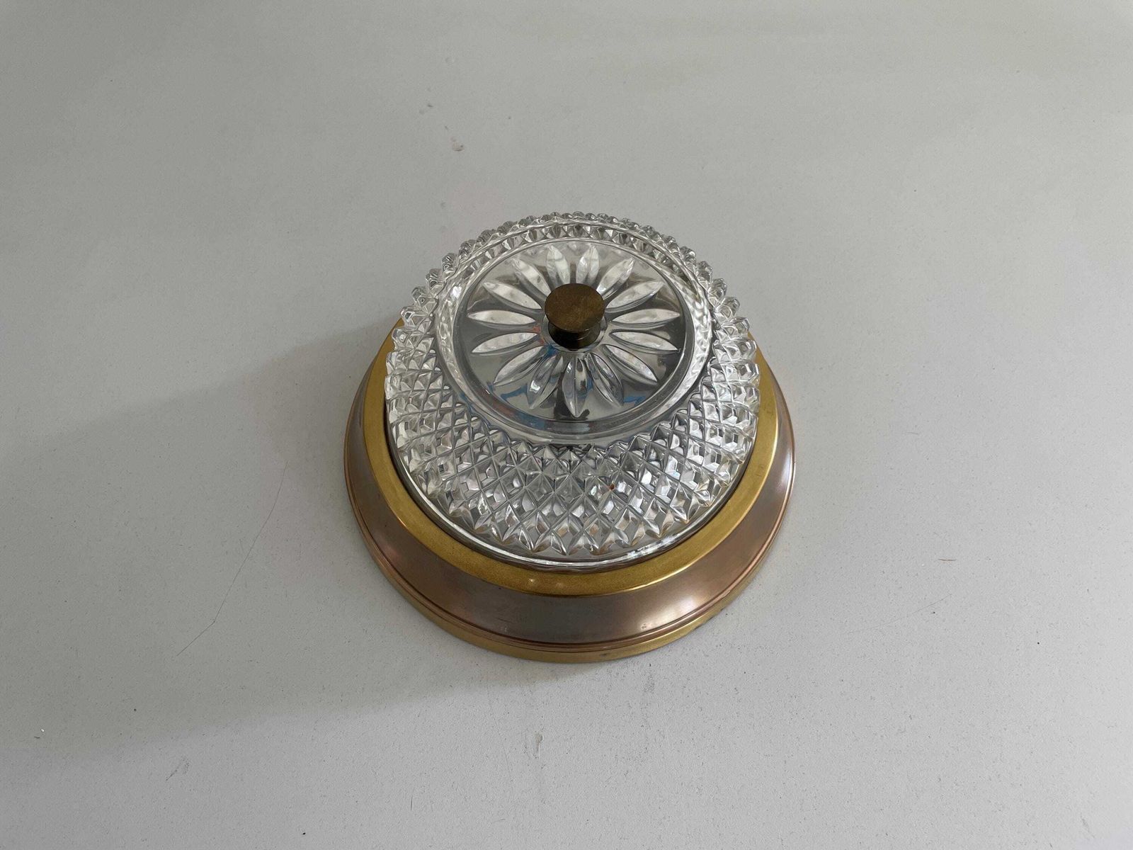 Mid Century Modern Glass And Brass Body Small Flush Mount Light, 1960s, Germany photo Lighting