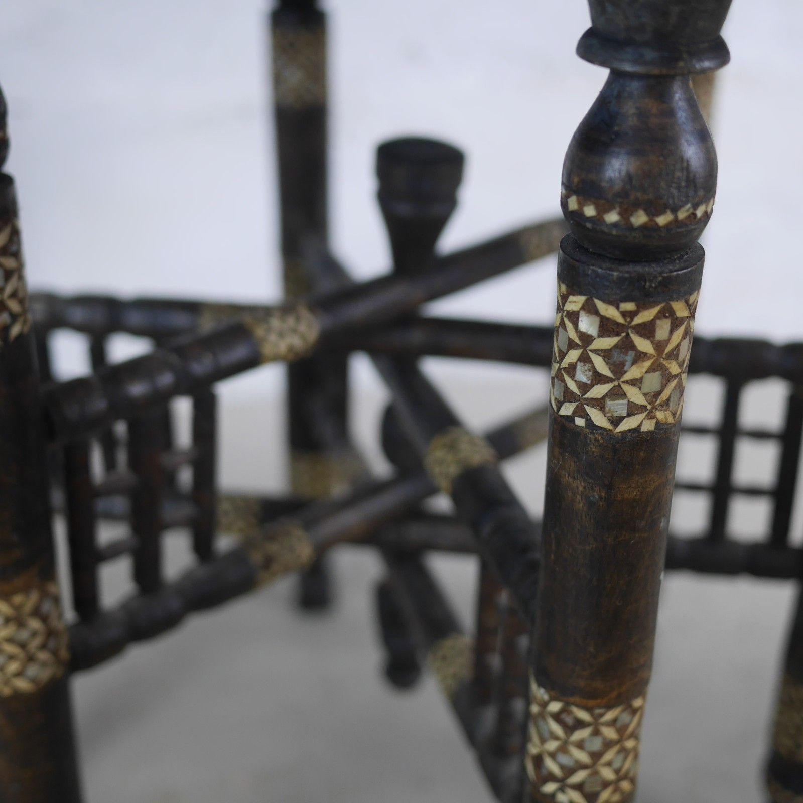 photo for sale Antique Anglo Indian Pierced Brass Tray Top Folding Table Inlaid #102910