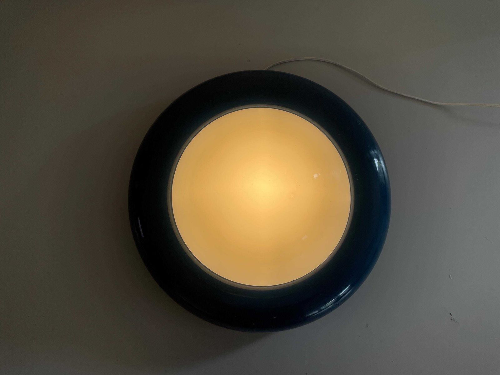 Opal Glass And Dark Blue Metal Body Flush Mount Light By Valenti, 1960s, Italy photo 2167.0