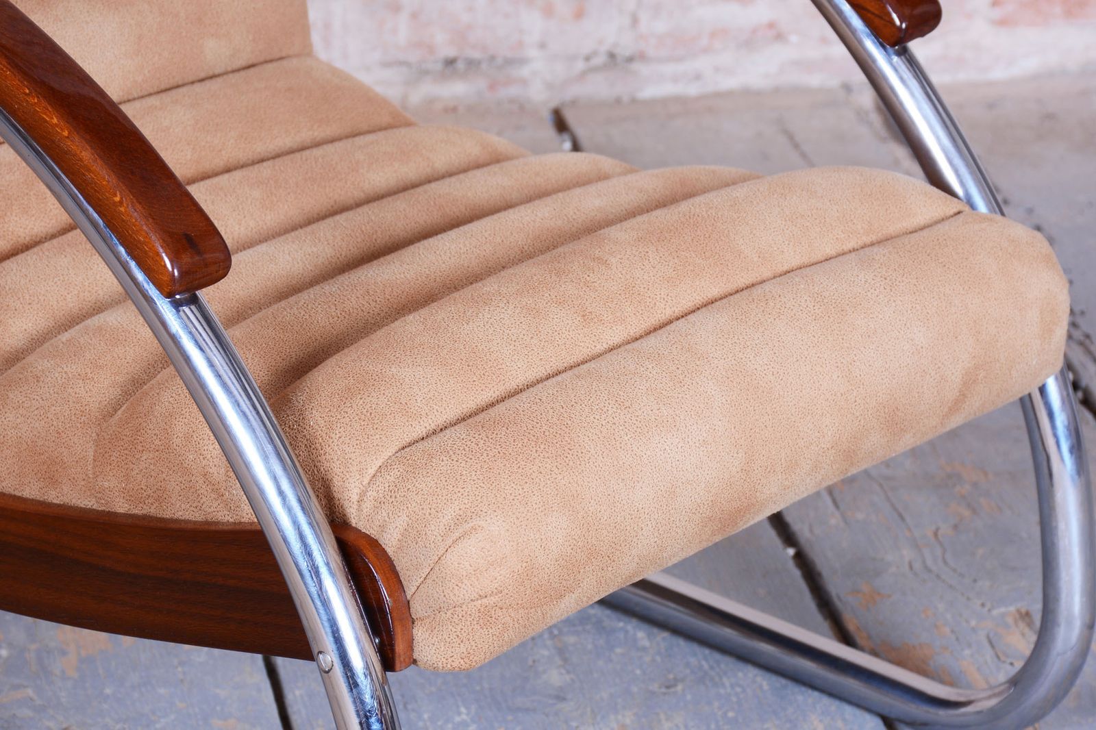 Restored Bauhaus Armchair, By R. Slezak, Model K32, Beech, Chrome, Czech, 1930s photo furniture