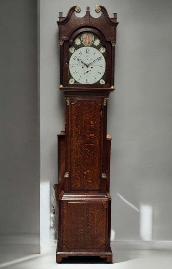 Birmingham, W Nicholas Georgian 8 Day Painted Face, Oak Longcase Clock.