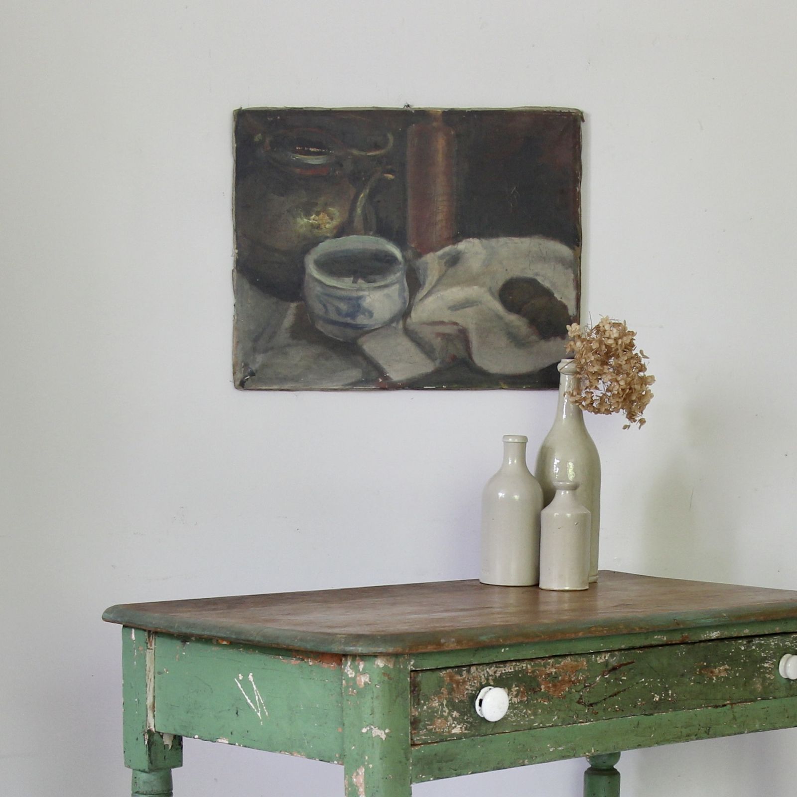 Large Antique French Still Life Oil Painting On Canvas photo furniture