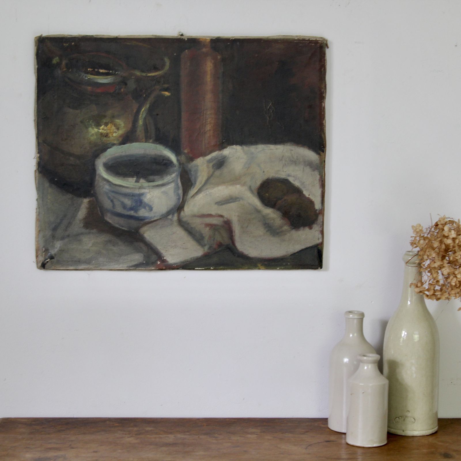 Large Antique French Still Life Oil Painting On Canvas photo 236.0