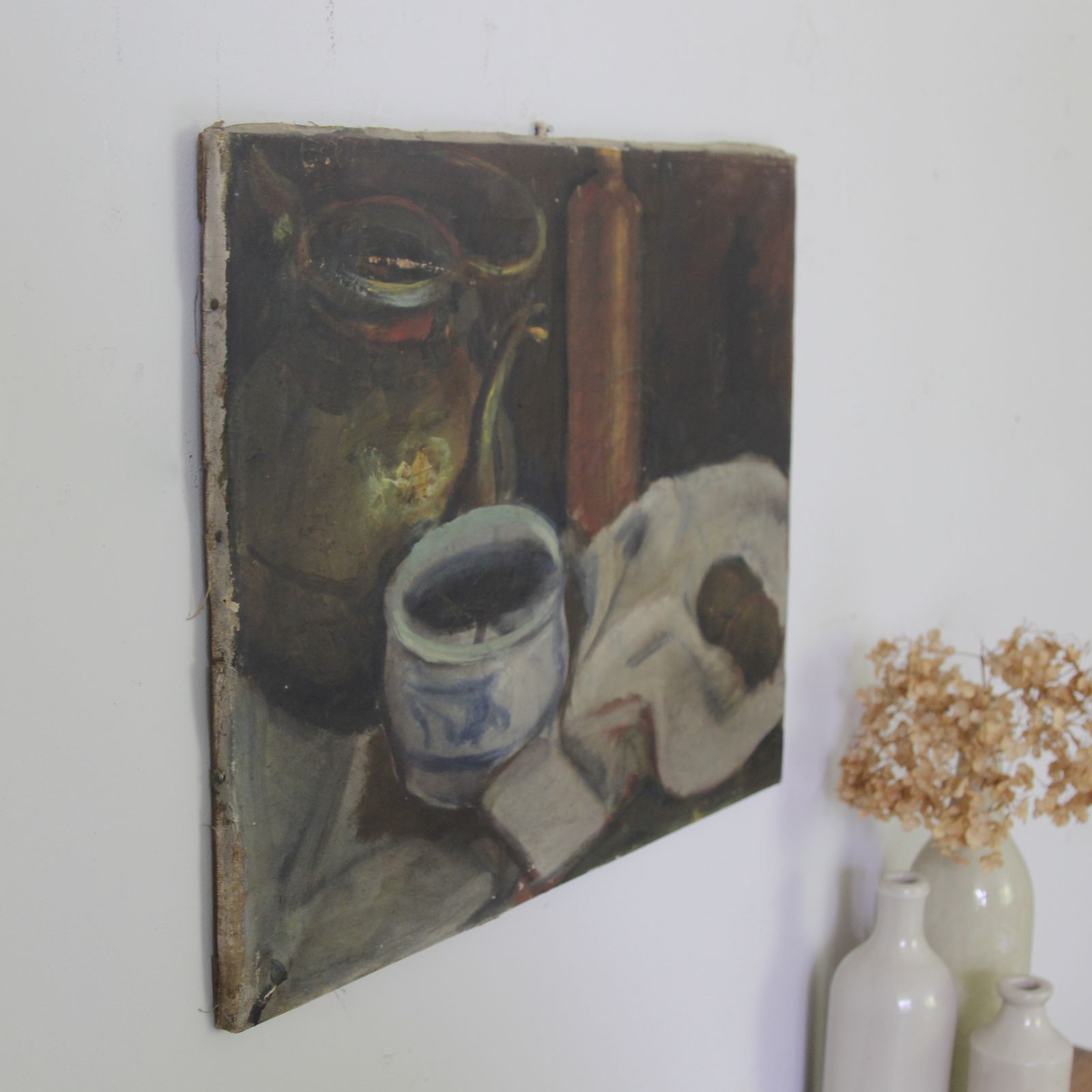 Large Antique French Still Life Oil Painting On Canvas photo vinterior