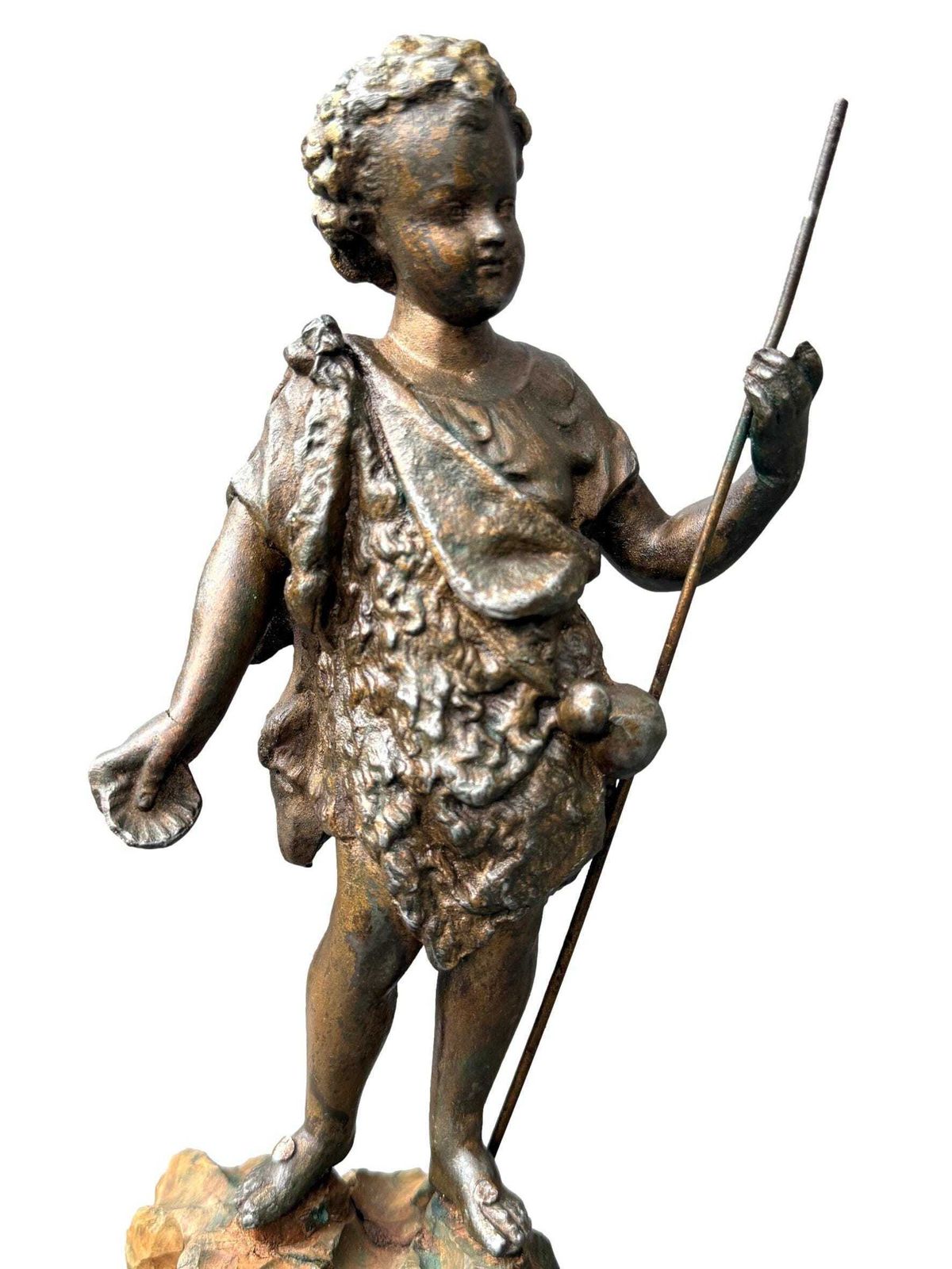 Antique French St. John The Baptist Statue, 19th, Spelter On Polychrome Olive Wood, Religious Art, Catholic Gift photo furniture