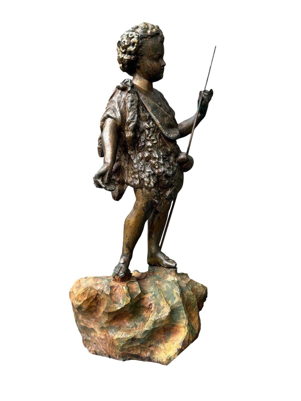 photo furniture Antique French St. John The Baptist Statue, 19th, Spelter On Polychrome Olive Wood, Religious Art, Catholic Gift