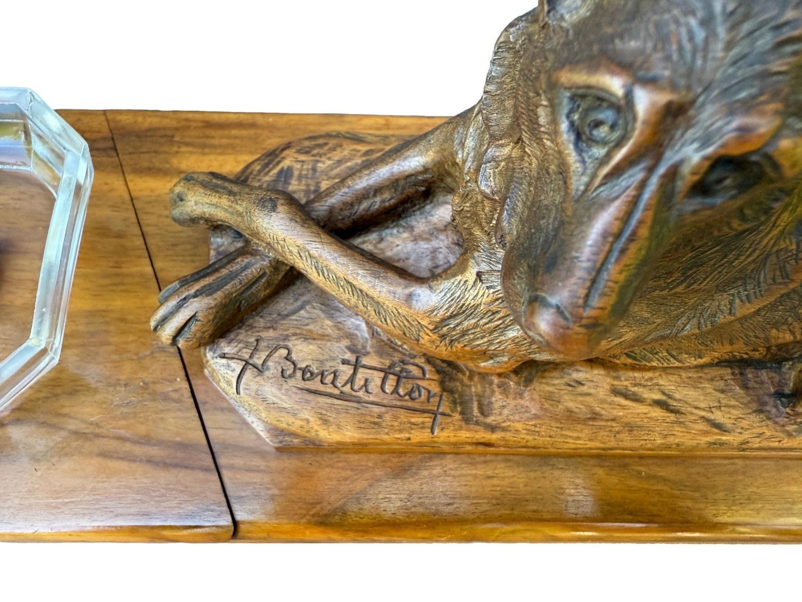 Antique Walnut Card Box With German Shepherd Sculpture, Signed A. Boutillon, 20th Century Dog Decor Gift photo 361.0