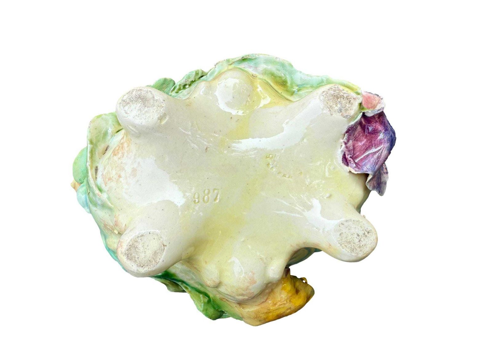 photo furniture Antique French Majolica Planter Basket By Longchamp, 19th Century Terre De Fer, Iris Flower Jardinière, Hand Glazed Floral Barbotine