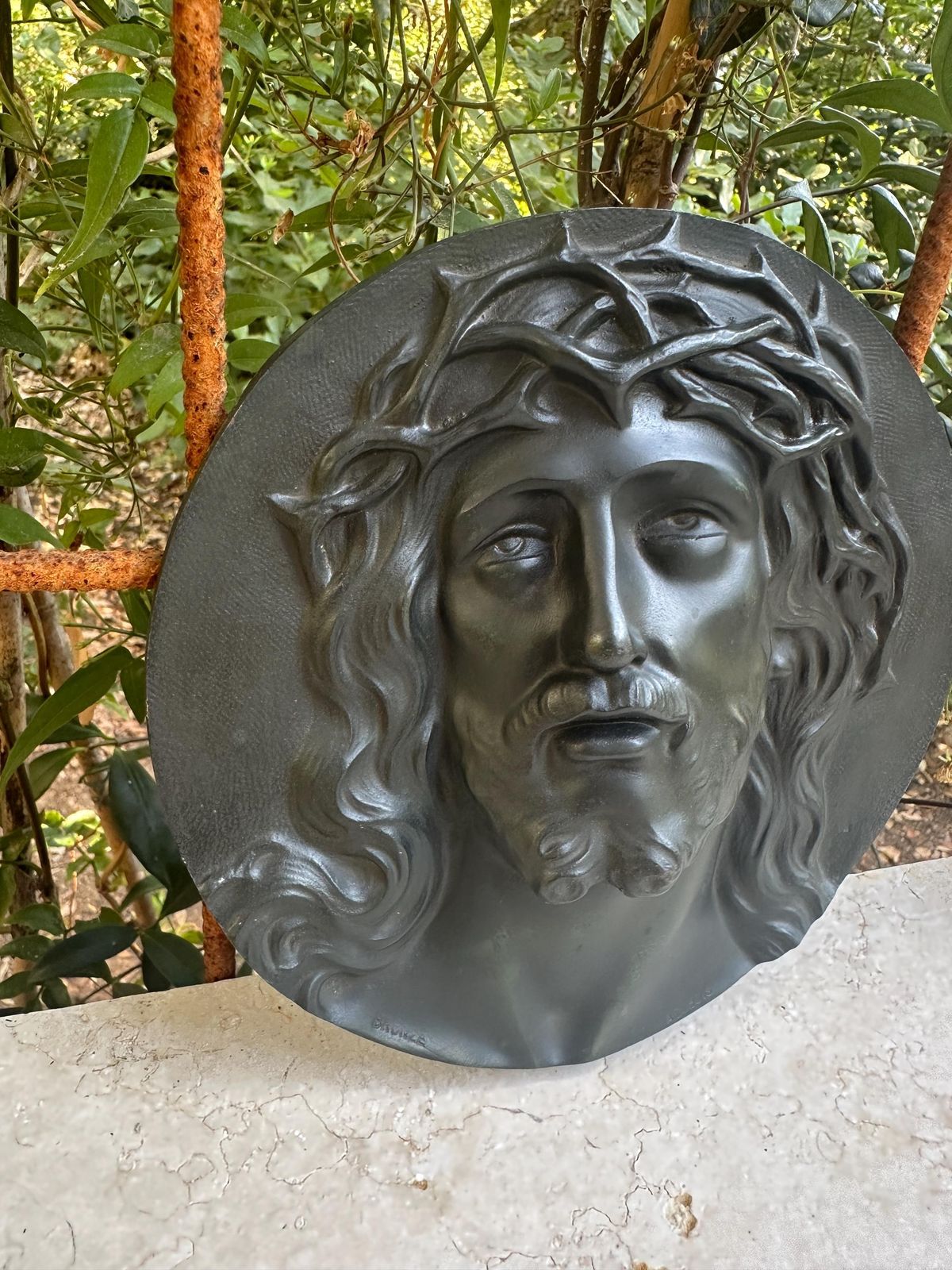 Antique Bronze Plaque Of Christ Signed A. Dubois, Sacred Art, 1930s, Crowned Jesus Face, Religious Wall Decor photo Art