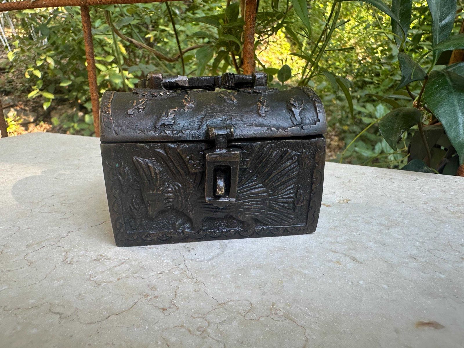 Rare Antique Small 19th Century Bronze Box, Medieval Style, Gift For Her photo furniture