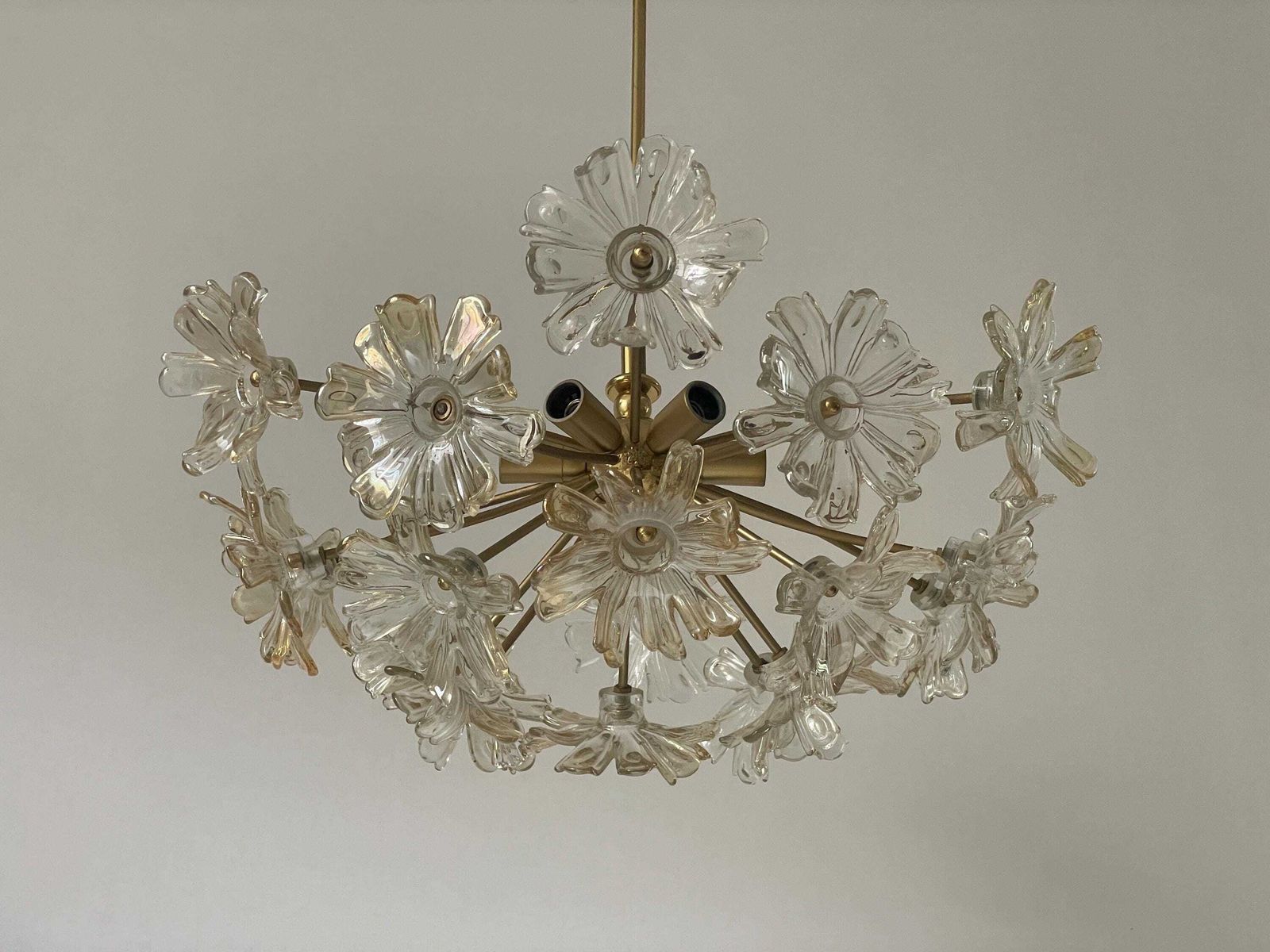 photo furniture Flower Shape Crystal Glass And Brass Pendant Lamp, 1960s, Germany