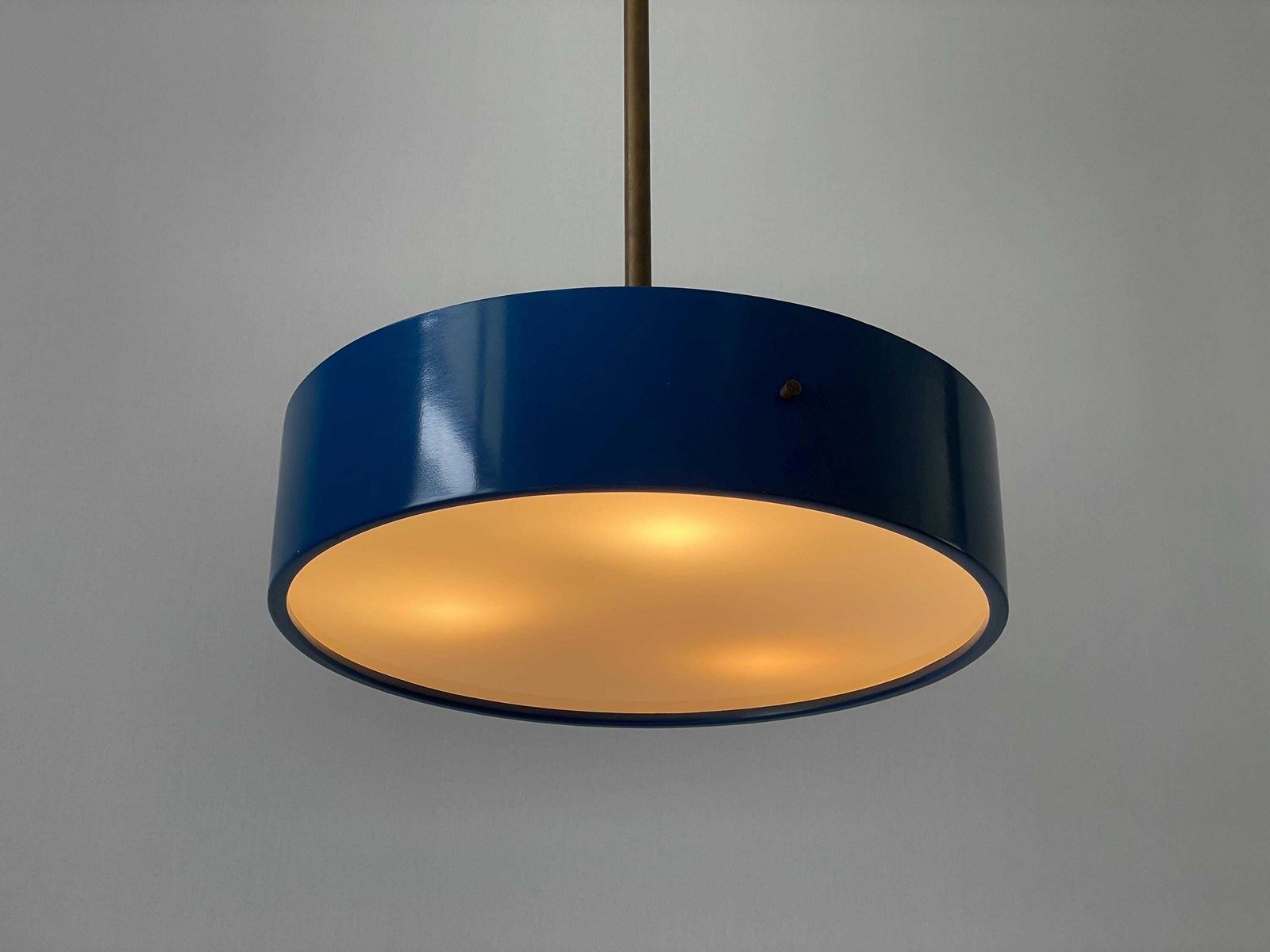 Plexiglass And Dark Blue Metal Body Pendant Lamp By Stilnovo, 1950s, Italy