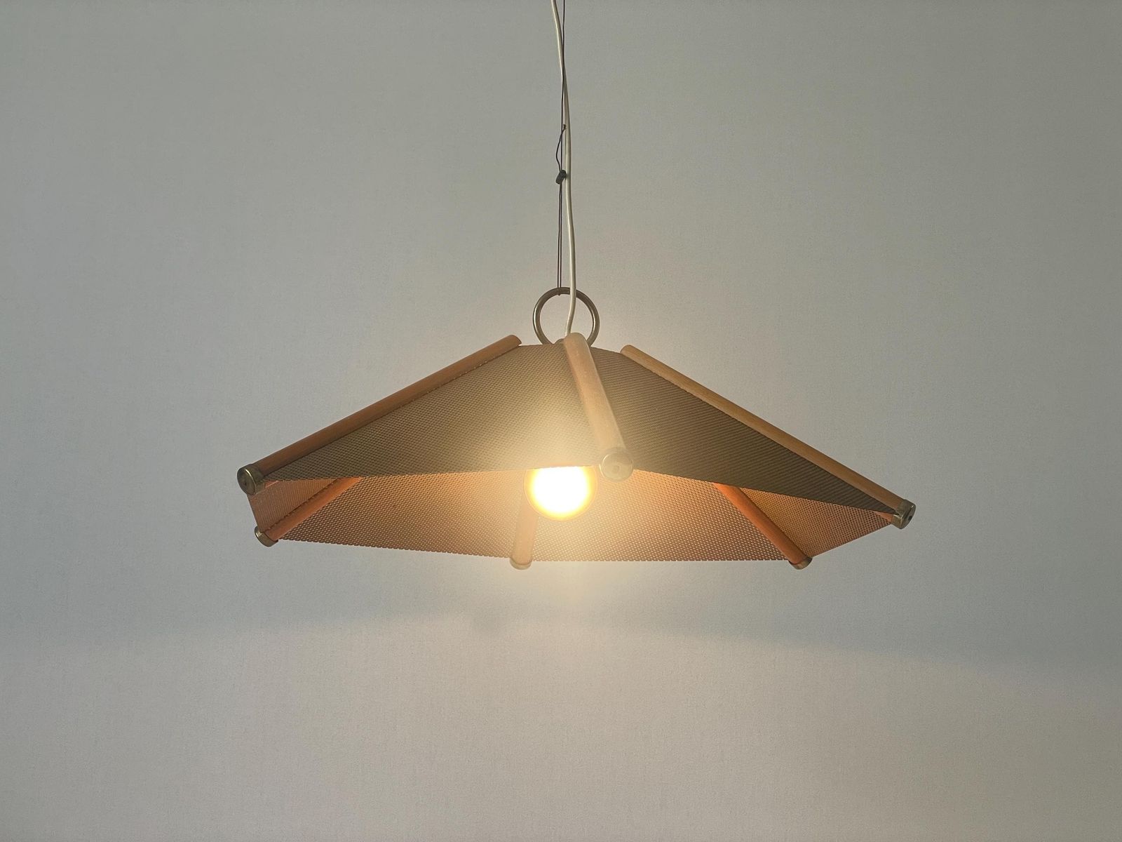 6 Leaves Wood Lines And Metal Body Pendant Lamp, 1960s, Italy photo furniture