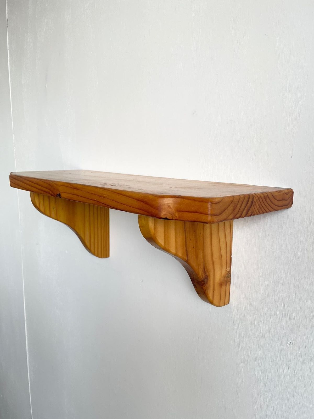 Chunky Vintage Pine Wall Shelf And Supports With Curved Cut Ins 70s 80s photo vintage