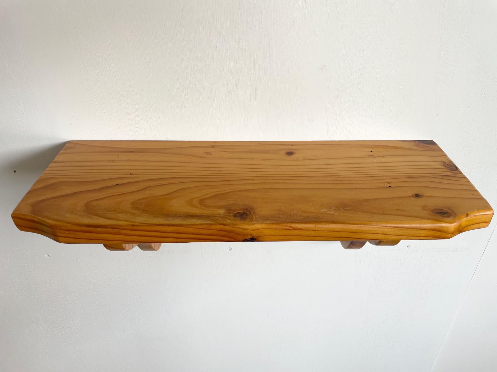 photo for sale Chunky Vintage Pine Wall Shelf And Supports With Curved Cut Ins 70s 80s