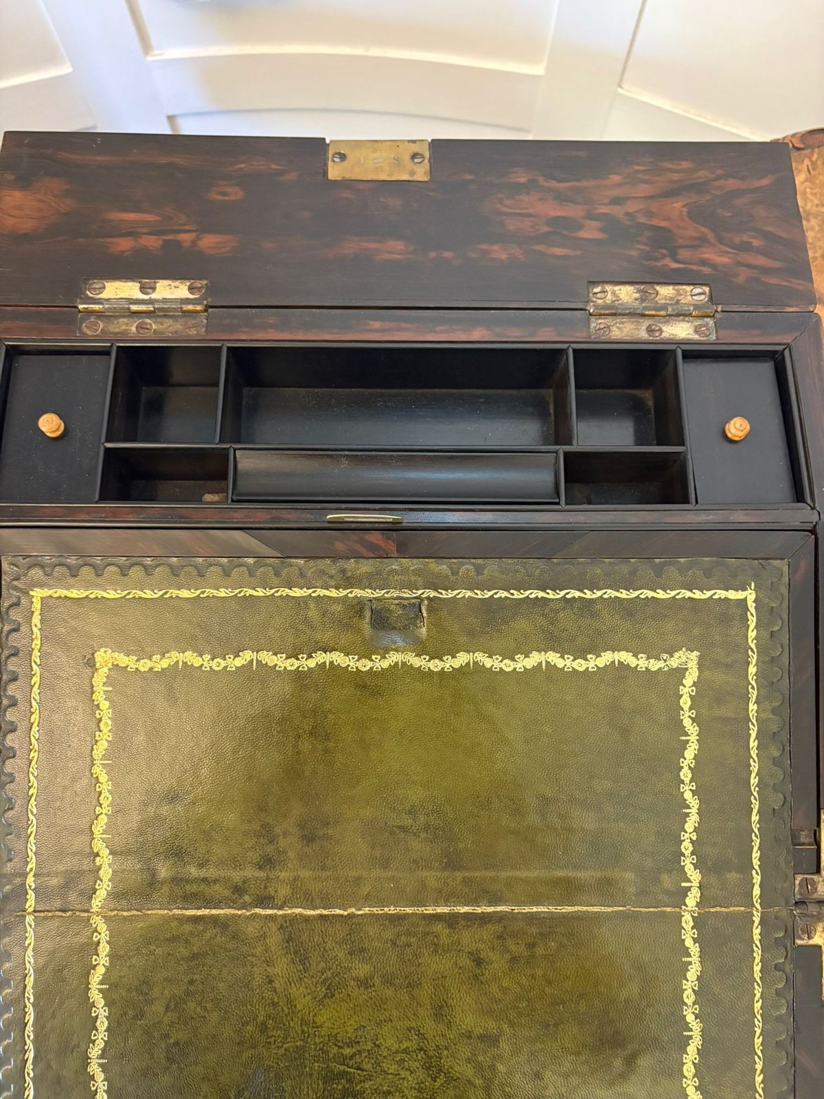 Unusual Antique 19th Century Quality Inlaid Coromandel Wood Writing Box photo vinterior