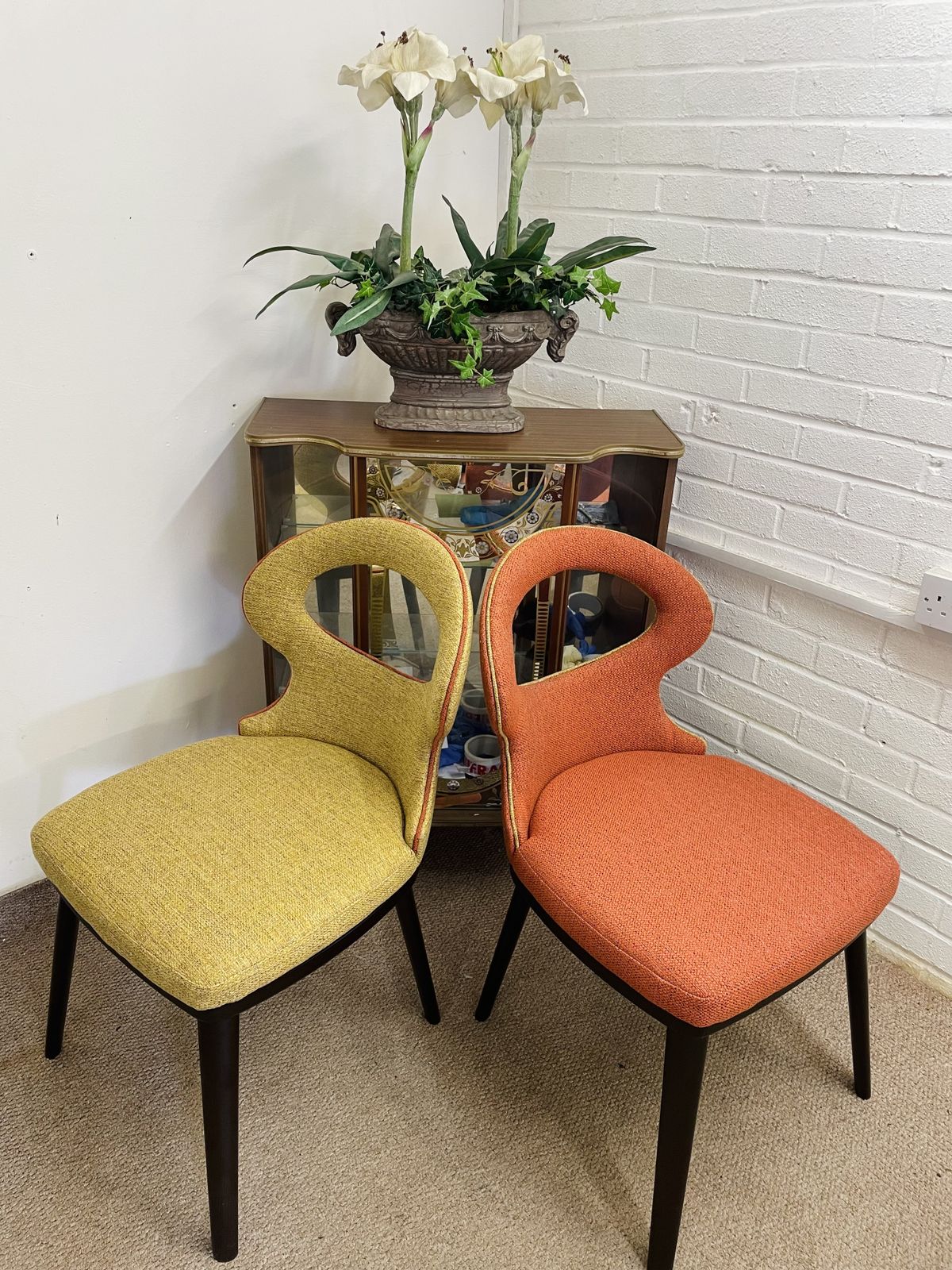 Set Of 6 Vintage Italian Dining Chairs Reupholstered In Multicoloured Fabric photo furniture