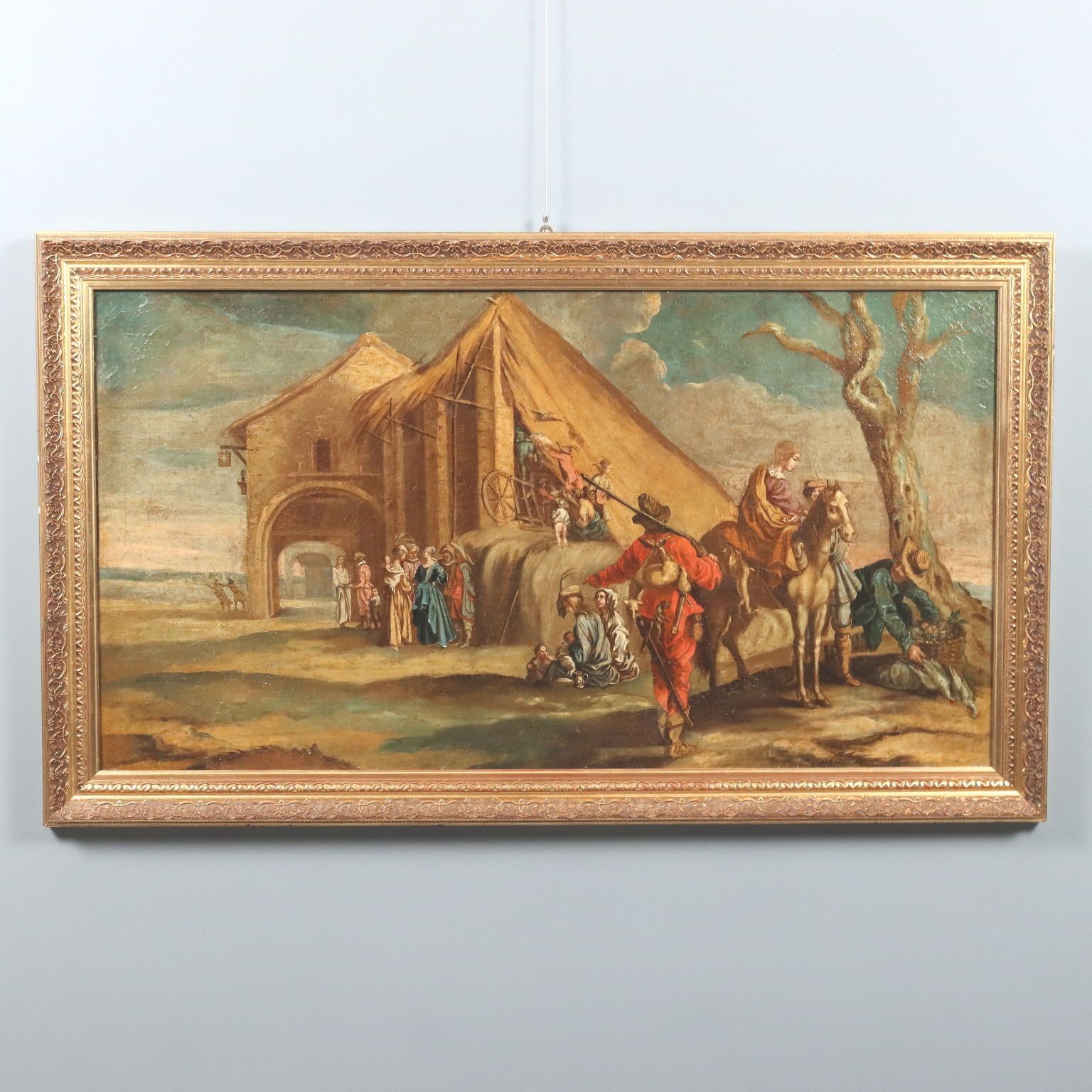 Village Glimpse Antique Painting Oil On Canvas Italy XVIII Century