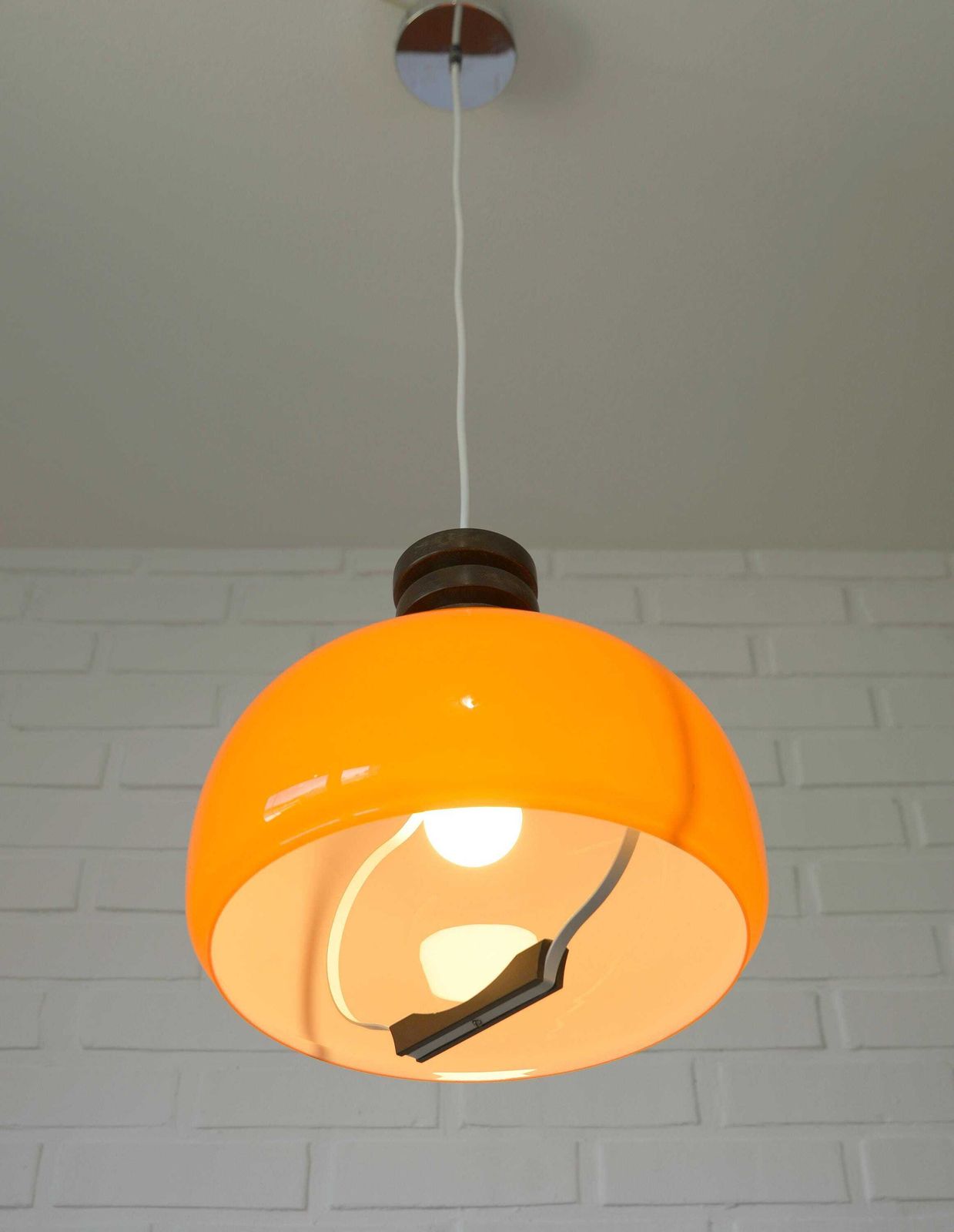 Vintage Orange Pendant Light In Mid Century Modern Style / Space Age Hanging Lamp / Glass Light Fixture / Yugoslavia 1970's / Retro Lamp photo vinterior