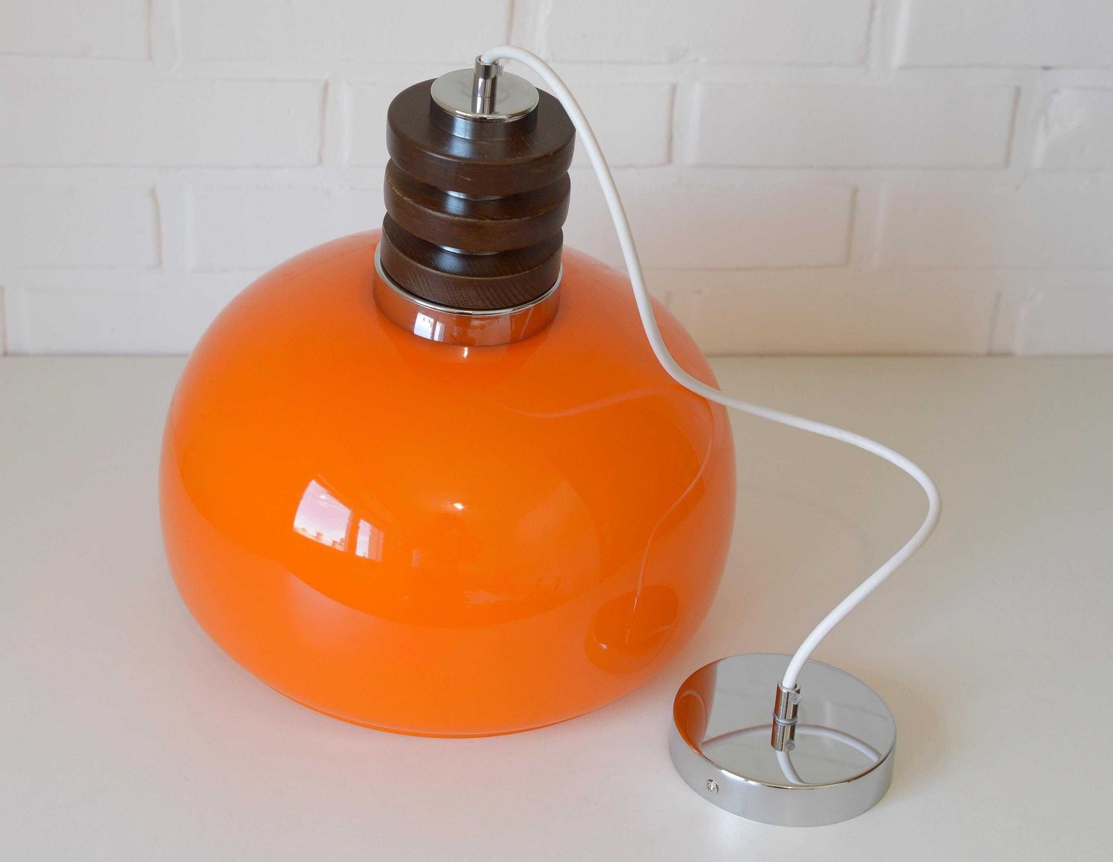 photo furniture Vintage Orange Pendant Light In Mid Century Modern Style / Space Age Hanging Lamp / Glass Light Fixture / Yugoslavia 1970's / Retro Lamp