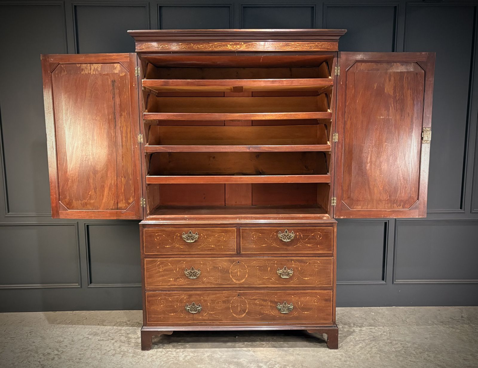Marquetry Inlaid Mahogany Linen Press photo Furniture