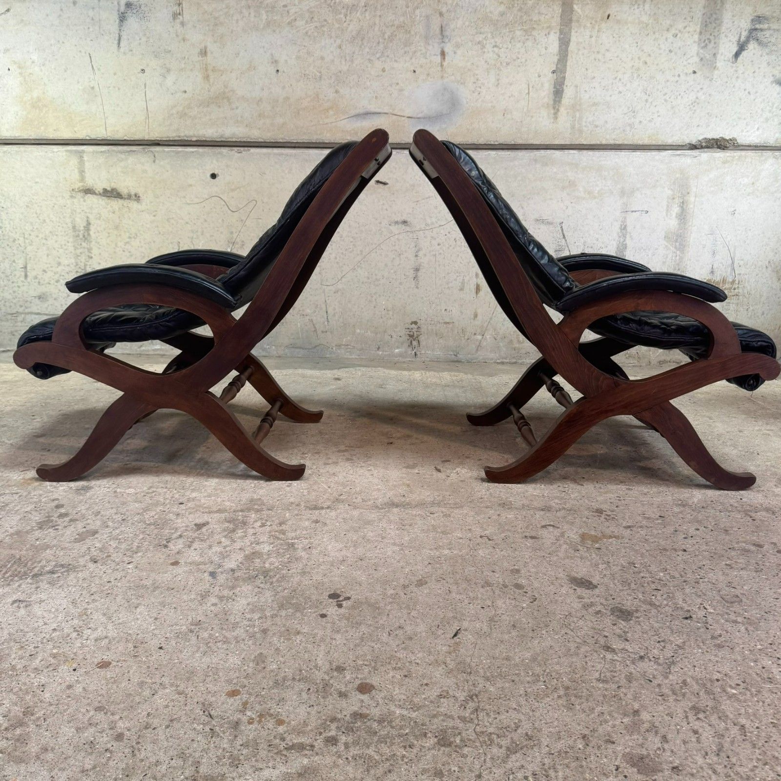 Pair Of 1940s Spanish Slipper Chairs With Footstool – Pierre Lottier For Valenti photo Furniture