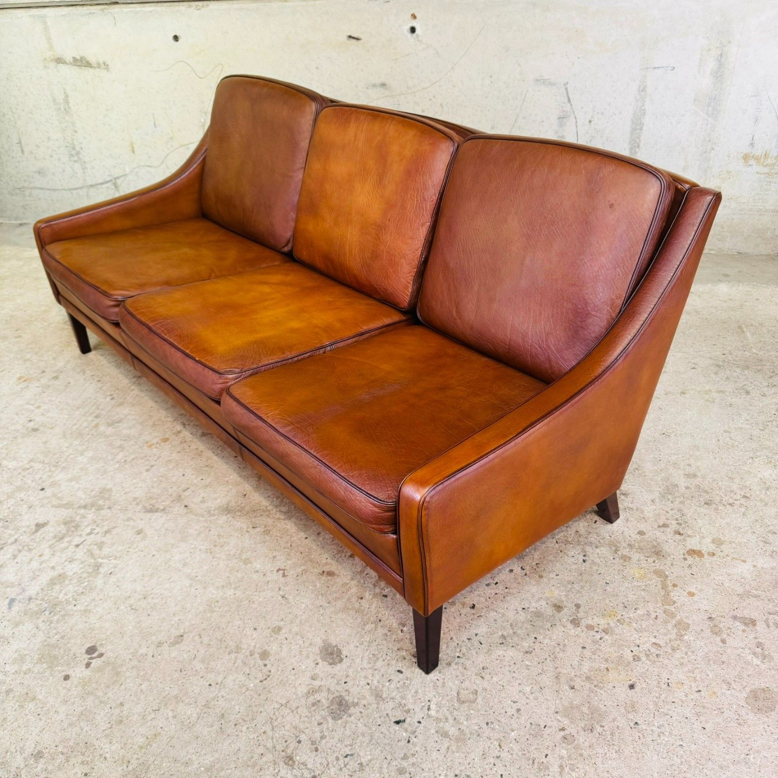 Vintage 1960s Danish Tan Leather Three Seater Sofa #A645 photo 1830.0