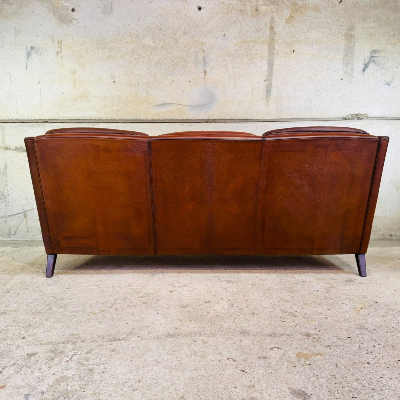 1830.0 Vintage 1960s Danish Tan Leather Three Seater Sofa #A645 photo