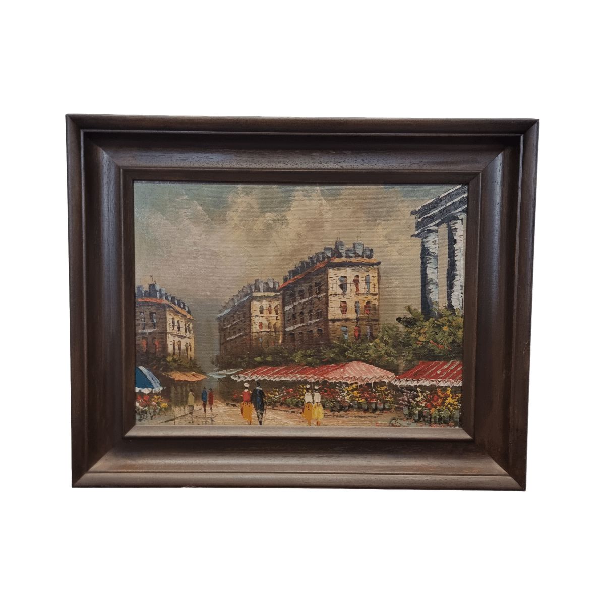 Vintage Oil Painting With Parisian Flower Market Frederic, 1970s