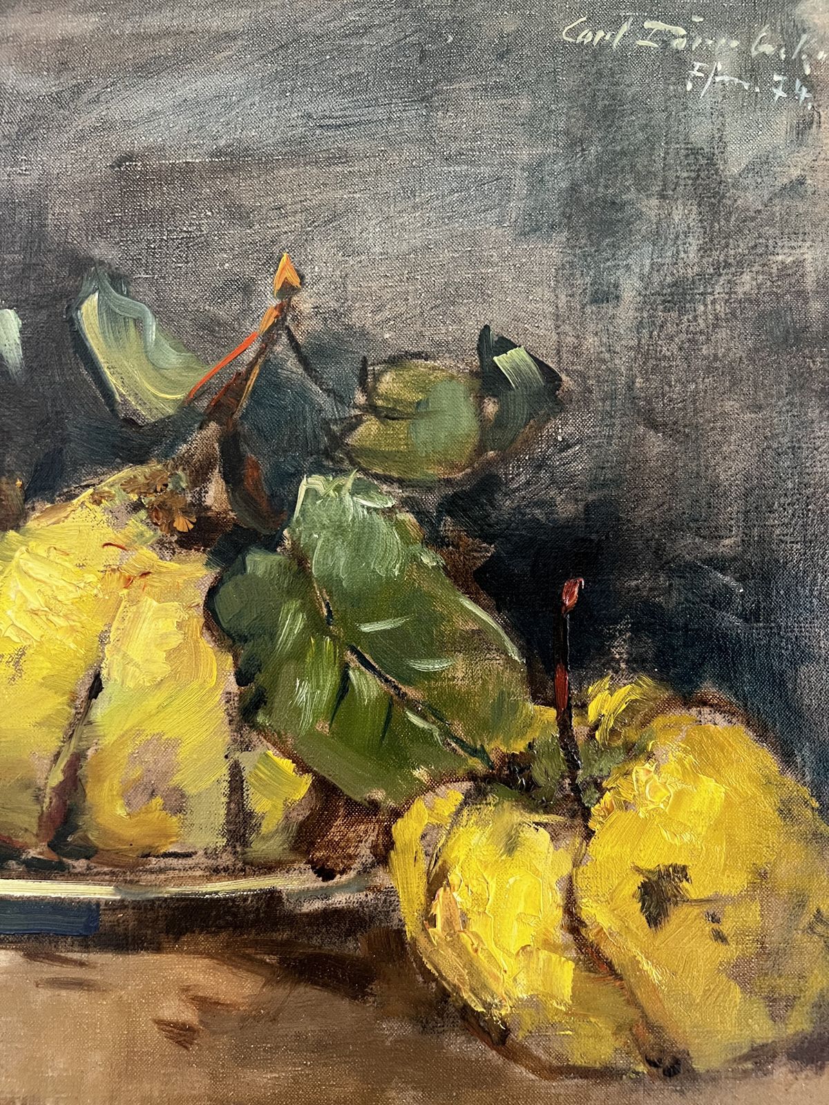 Fruit And Flower Cup, Original German Oil On Canvas Still Life Painting photo vinterior