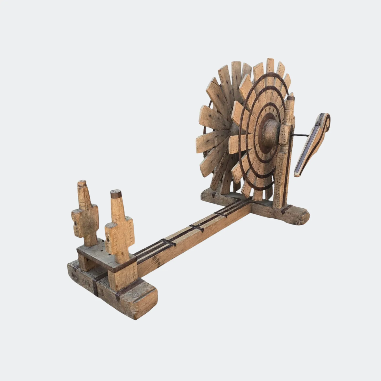 1900s Antique Wooden Indian Silk Floor Charka Spinning Wheel photo 420.0