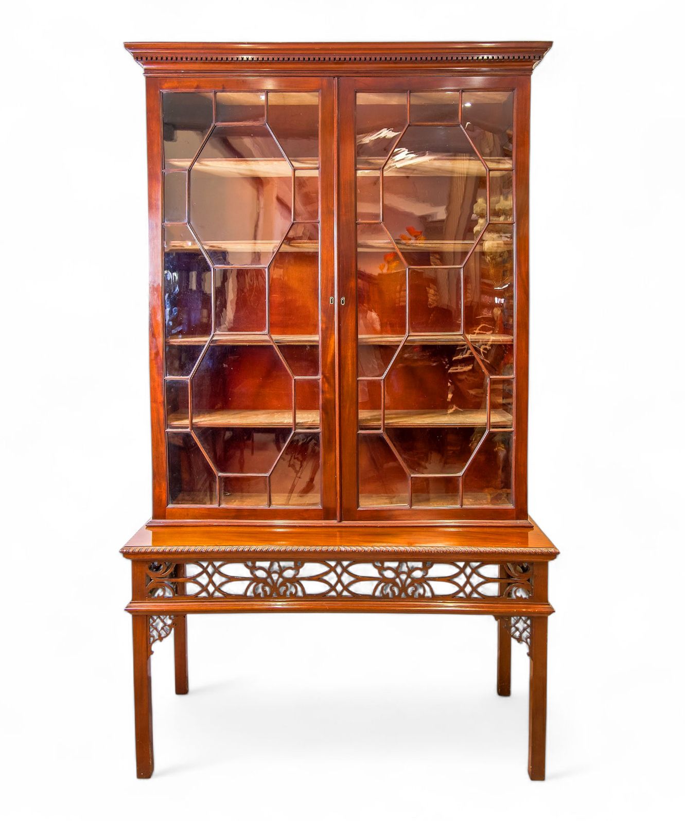 Antique Carved Mahogany Bookcase On Stand