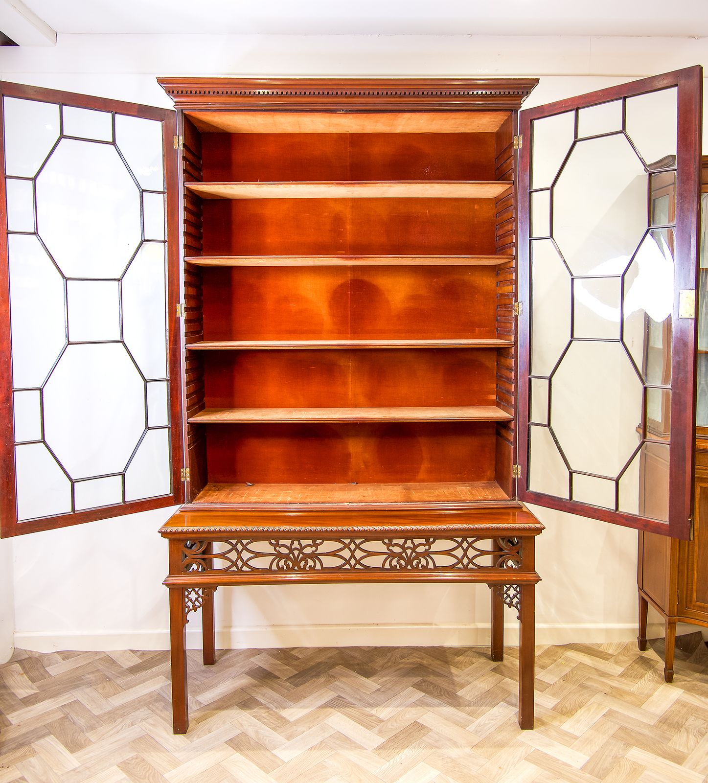 Antique Carved Mahogany Bookcase On Stand photo buy