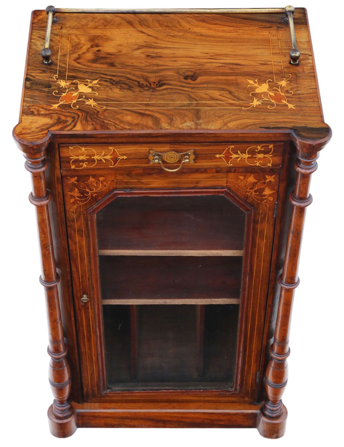 19th Century Antique Inlaid Burr Walnut Music Stand / Pier Display Cabinet – Fine Quality photo 1195.0