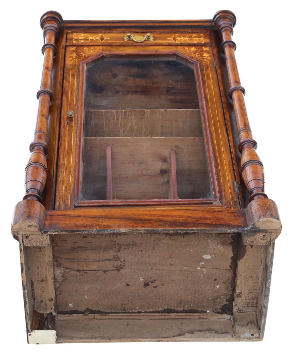 19th Century Antique Inlaid Burr Walnut Music Stand / Pier Display Cabinet – Fine Quality photo vintage