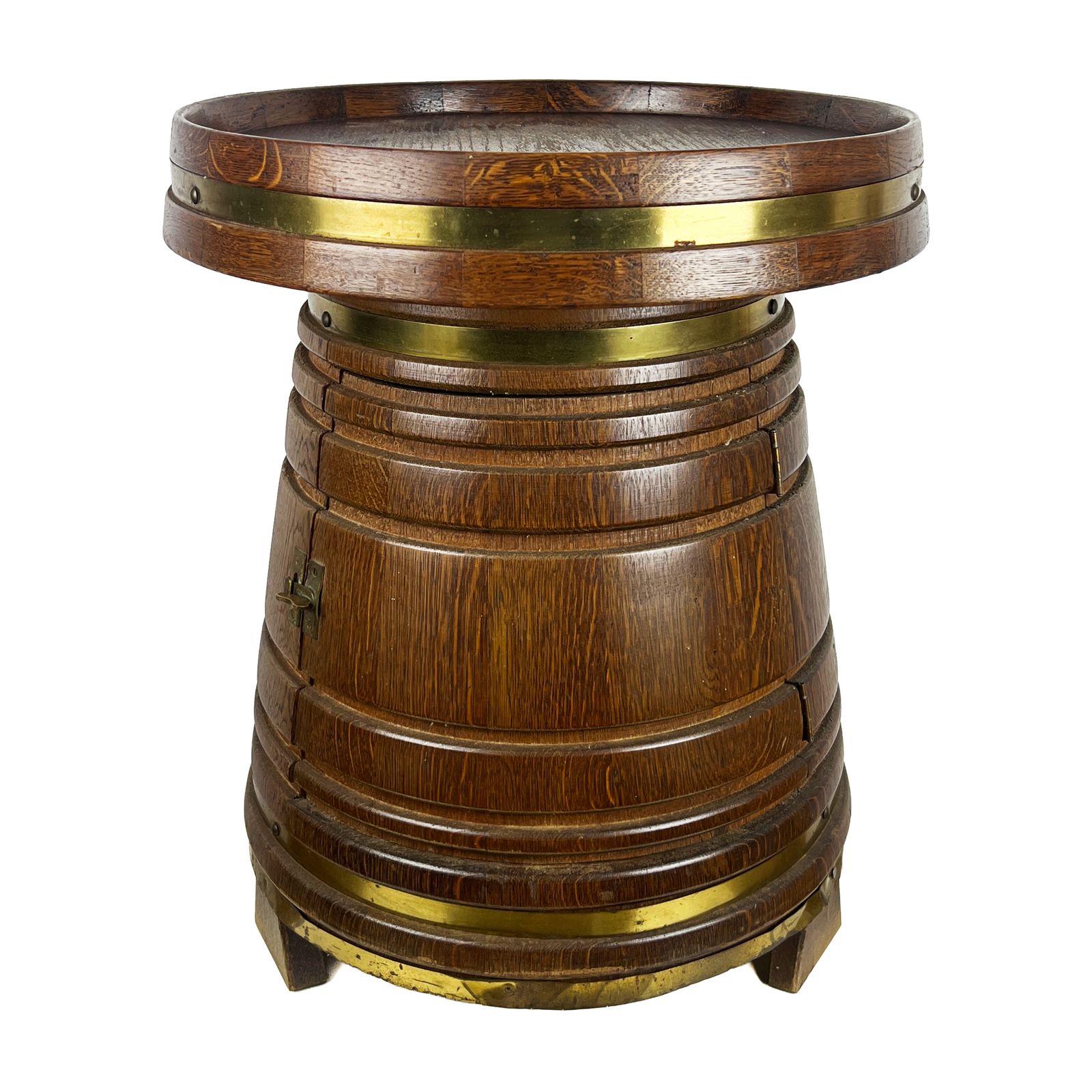 Vintage Coopered Oak Bar Cabinet, Barrel Shaped Mini Bar