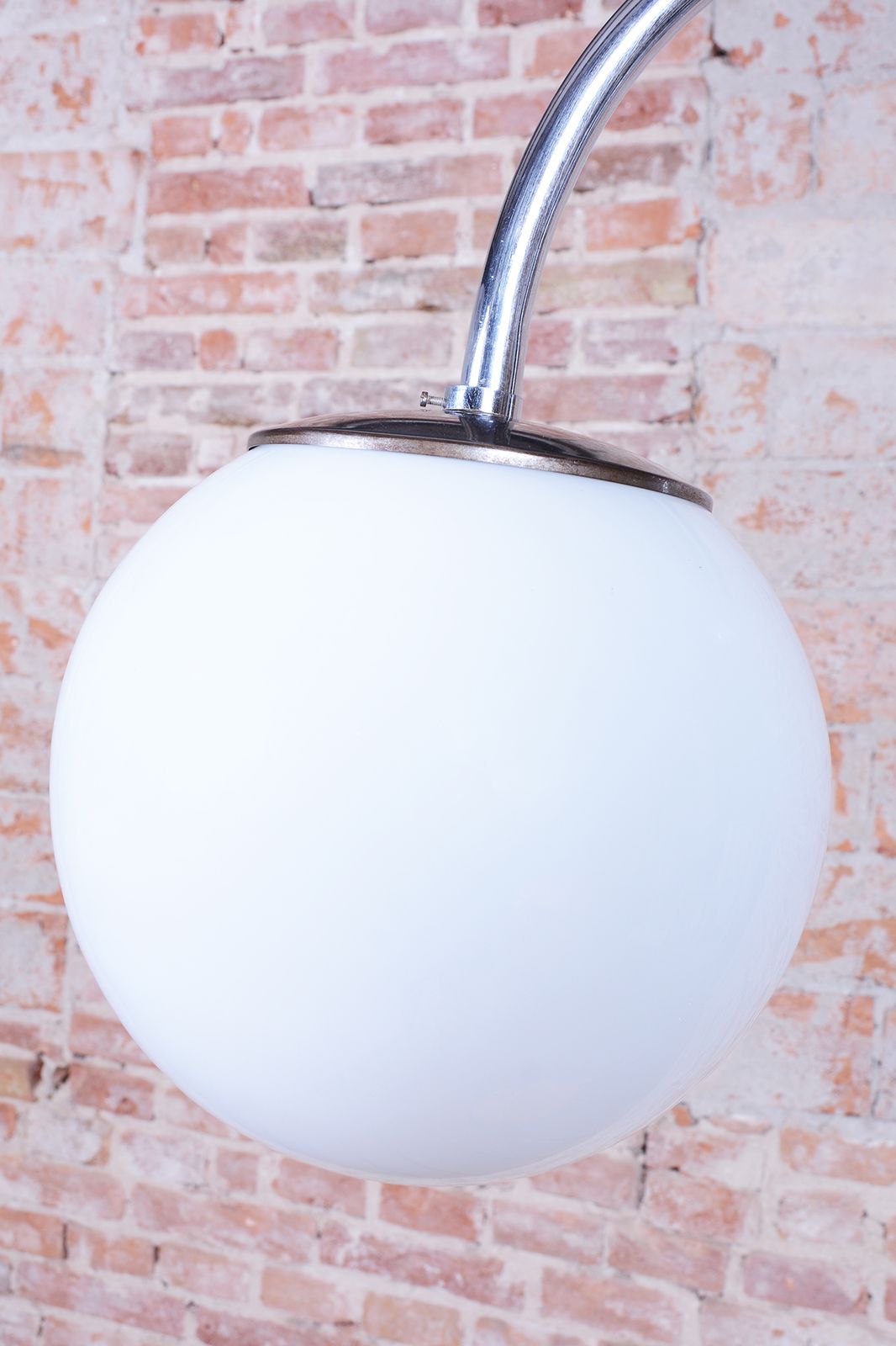Restored Bauhaus Floor Lamp, Chrome, Beech, Opaline Milk Glass, Czech, 1930s photo vintage