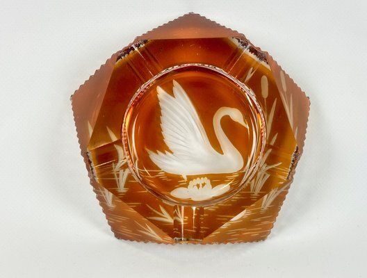 Polish Glass Ashtray With Swan From Julia Glassworks, 1960s photo for sale