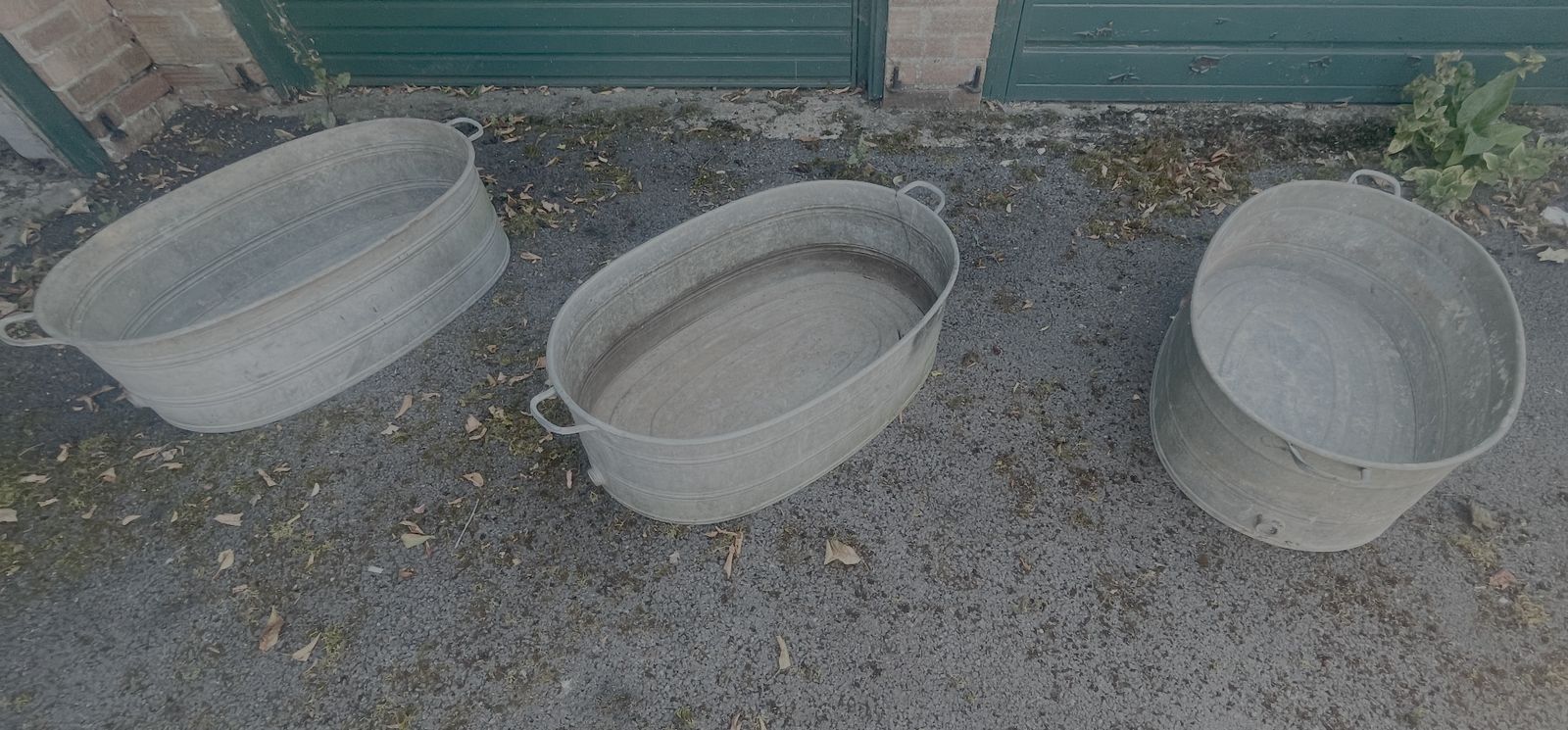 Vintage Galvanised Steel Planters — Set Of 3