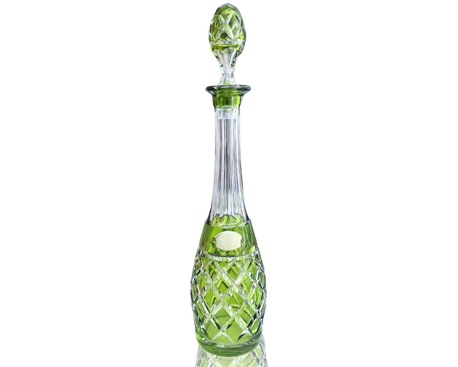 Val Saint Lambert Crystal Decanter | Chartreuse Green | Cut Glass photo for sale