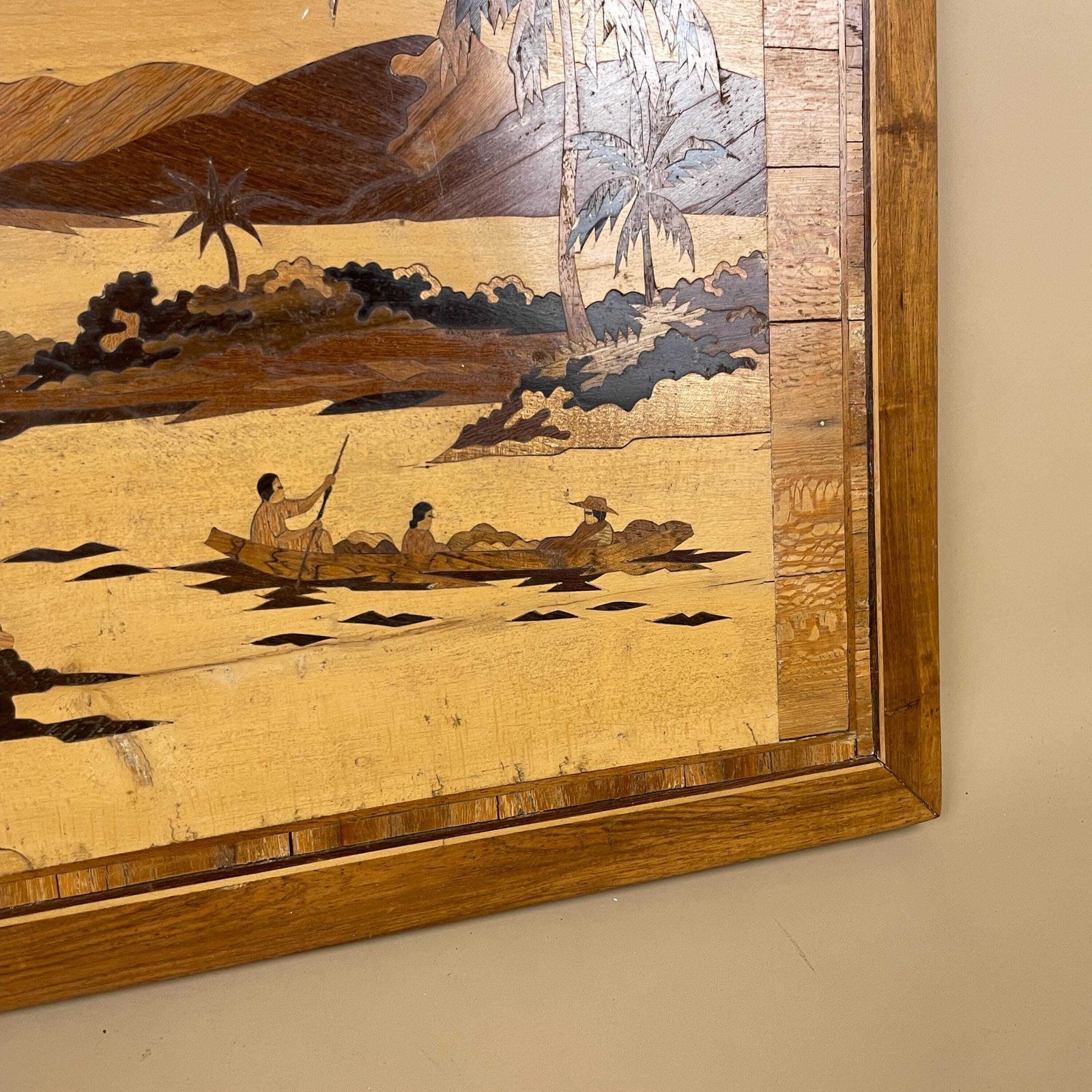Vintage Asian Inlaid Wood Picture Wall Decor Hanging Oriental 