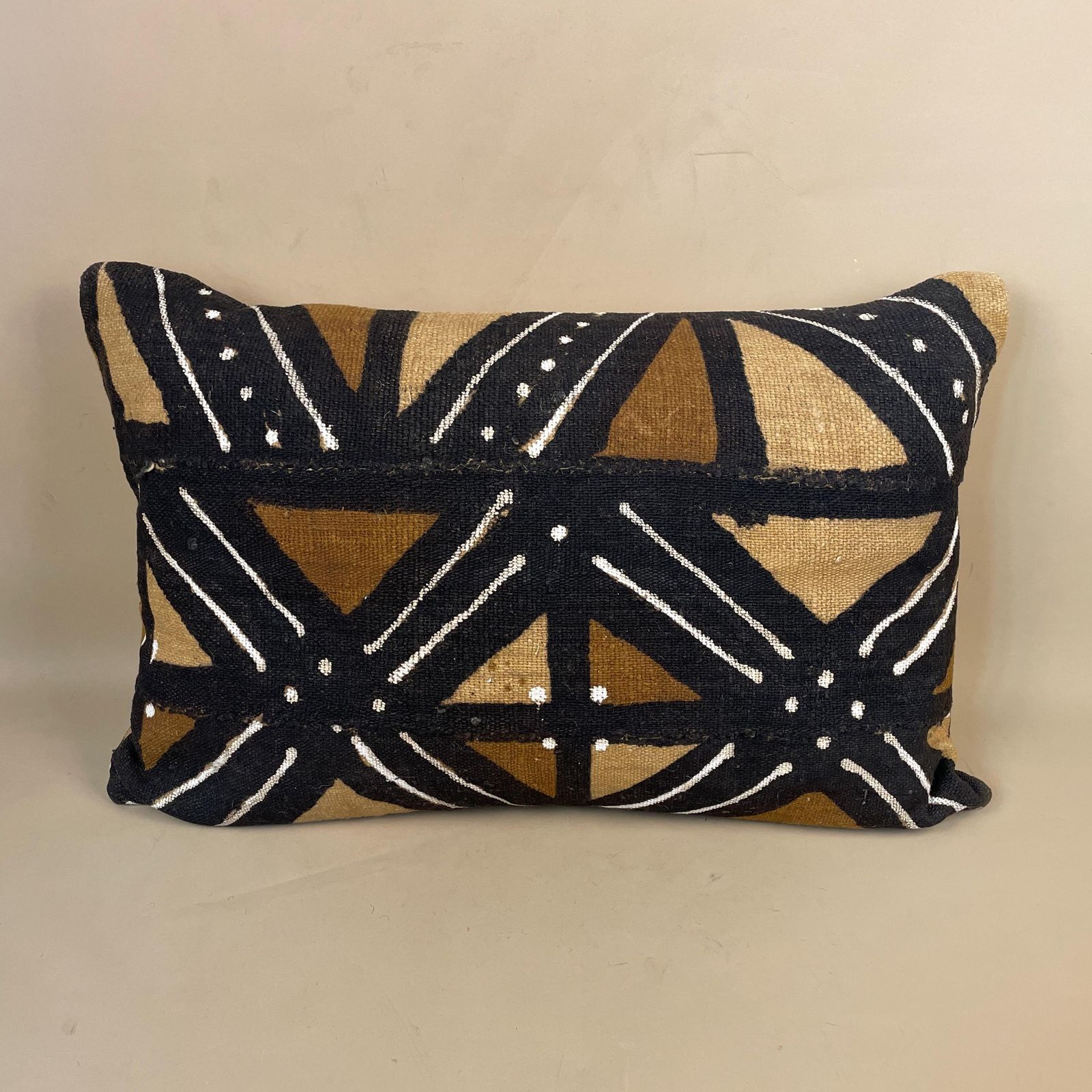 African Cushion Bogolan Mud Cloth Style Pillow Feather Filled 60x40cm Geometric Feather Filled Kilim Handwoven Brown Black Rectangle