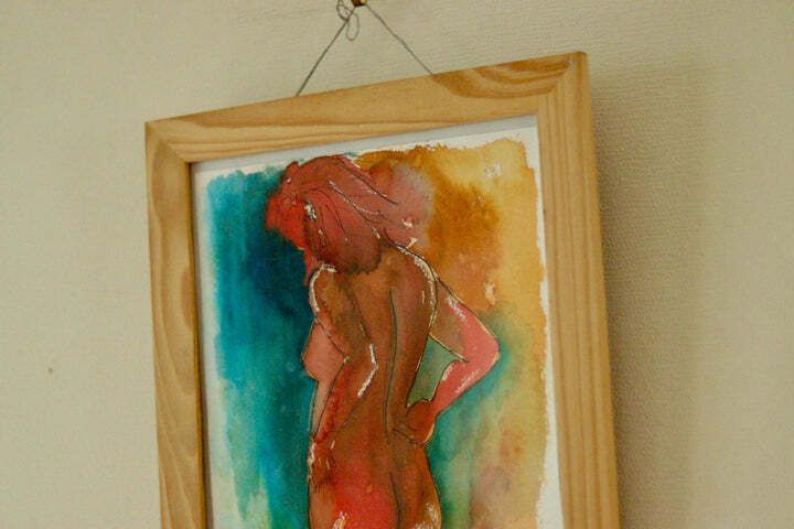 Original Swedish Watercolour "Nude" By Lomelu Wedin, 2014 | Contemporary & Framed – 24 × 34 Cm | 9.4 × 13.4 In | Paper photo Art