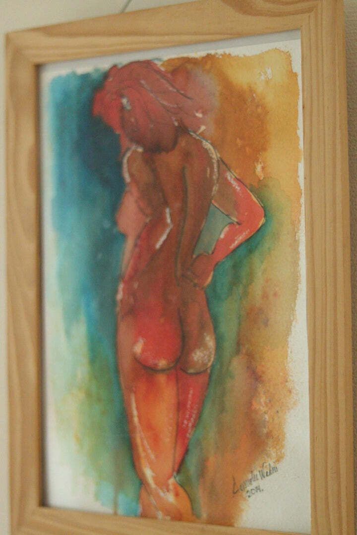 Original Swedish Watercolour "Nude" By Lomelu Wedin, 2014 | Contemporary & Framed – 24 × 34 Cm | 9.4 × 13.4 In | Paper photo buy