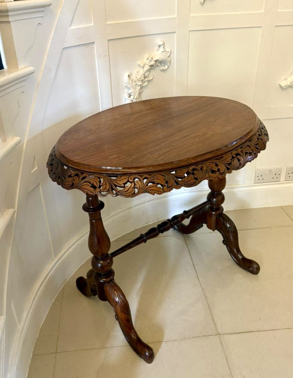 Unusual Oval Antique 19th Century Quality Padauk Wood Side Table photo for sale