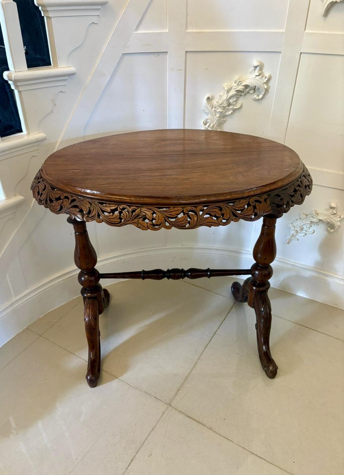 Unusual Oval Antique 19th Century Quality Padauk Wood Side Table