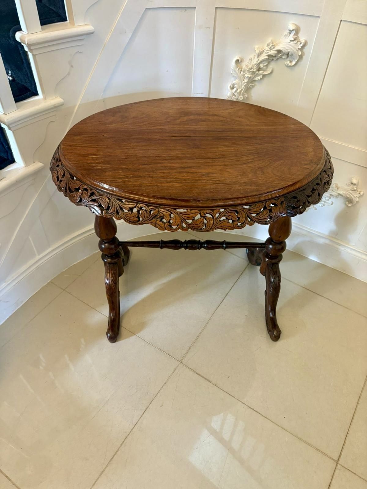 Furniture Unusual Oval Antique 19th Century Quality Padauk Wood Side Table photo