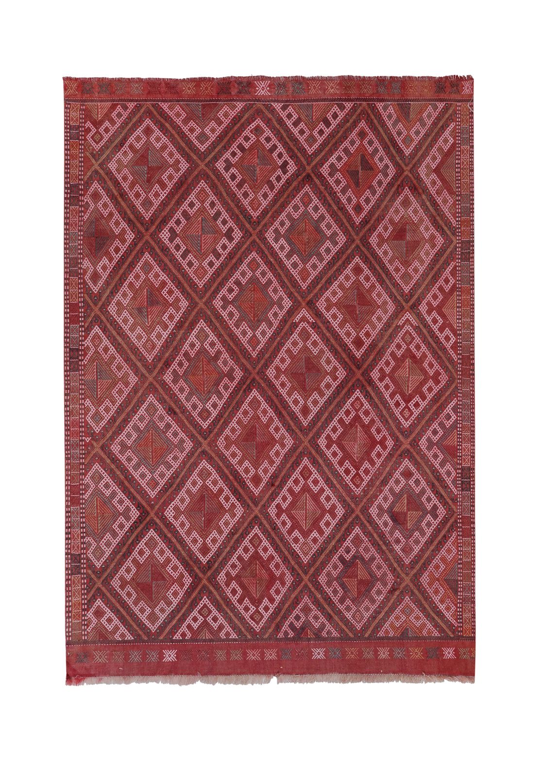 Turkish Jajim Kilim Wool Rug With Geometric Motif 5'1'' X 8'1''