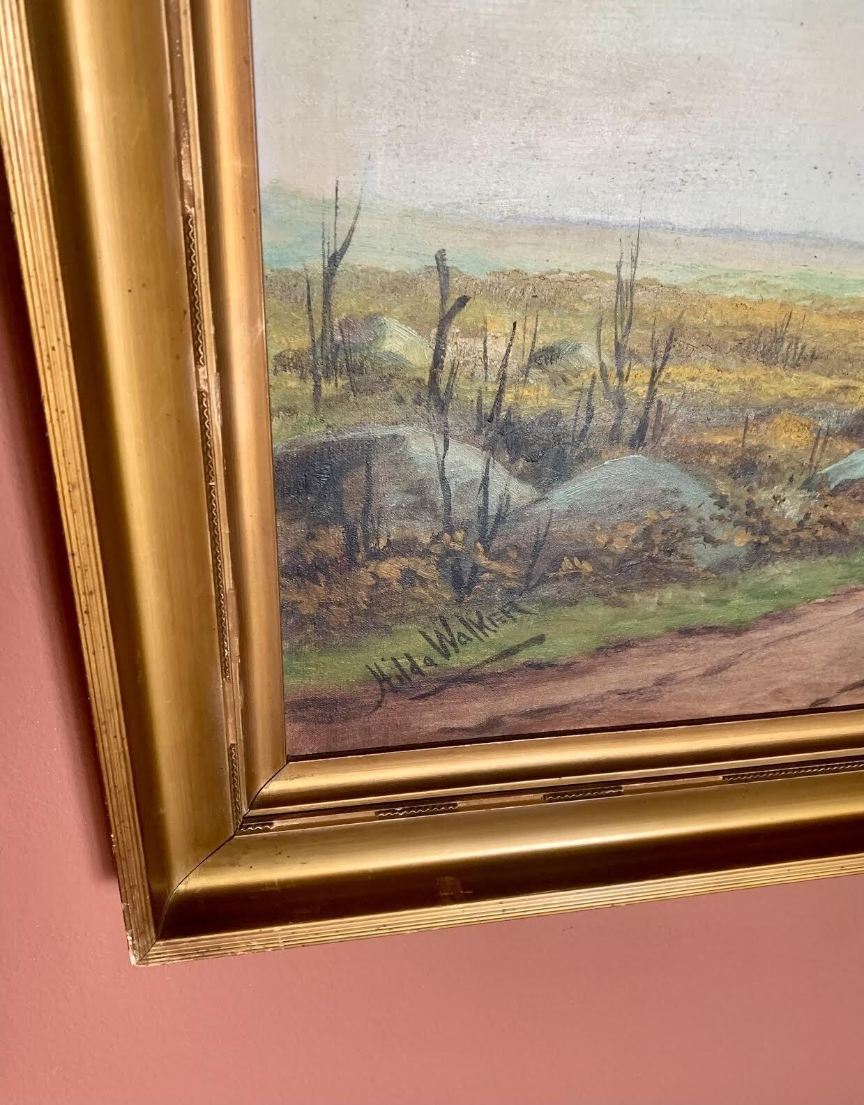photo furniture Gilt Framed Landscape Oil Painting Signed Hilda Walker 2 Of 2