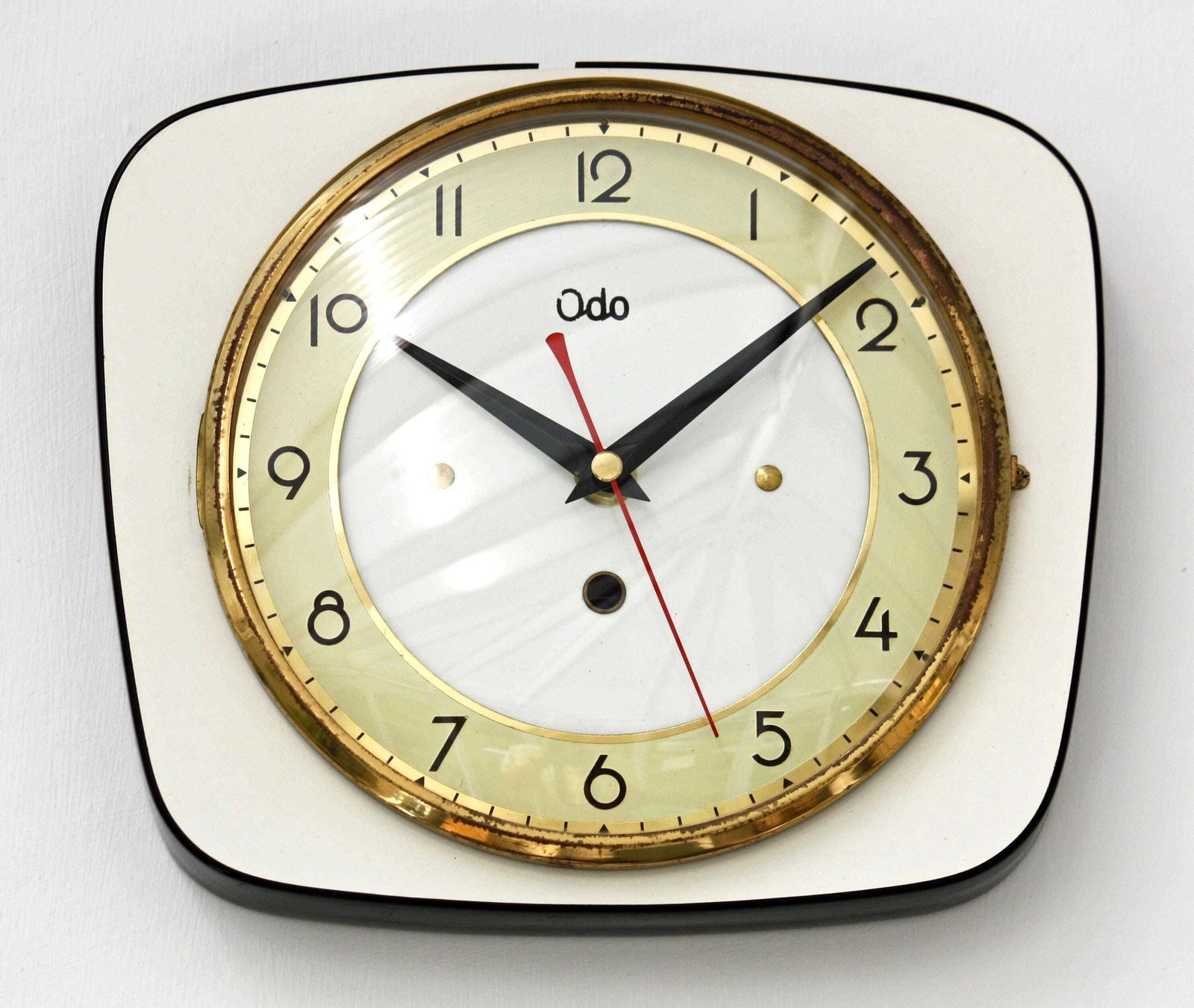 Vintage Odo Wall Clock   23cm Wooden Formica French Retro White Mid Century 1970s Atomic Gift Off The Wall Clocks